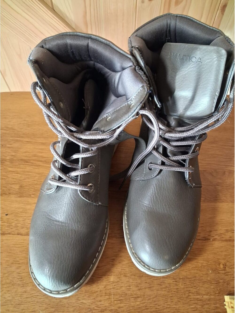 Nautica Gray Lace-Up Ankle Boots with Knit Detail Size 8